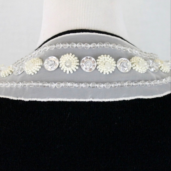 Trelise Cooper Pure Cashmere Cardigan Beaded Silk Lace Collar, Crystal Buttons - Picture 7 of 9